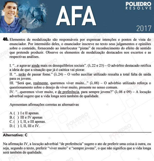 Questão 40 - Prova Modelo B - AFA 2017