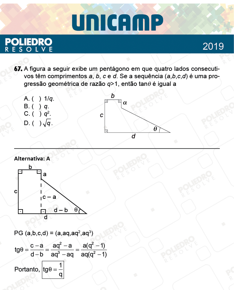 Questão 67 - 1ª Fase - PROVA Q e X - UNICAMP 2019