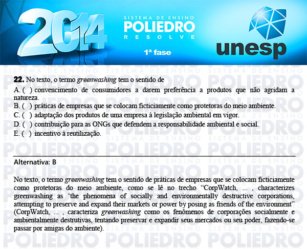 Questão 22 - 1ª Fase - UNESP 2014