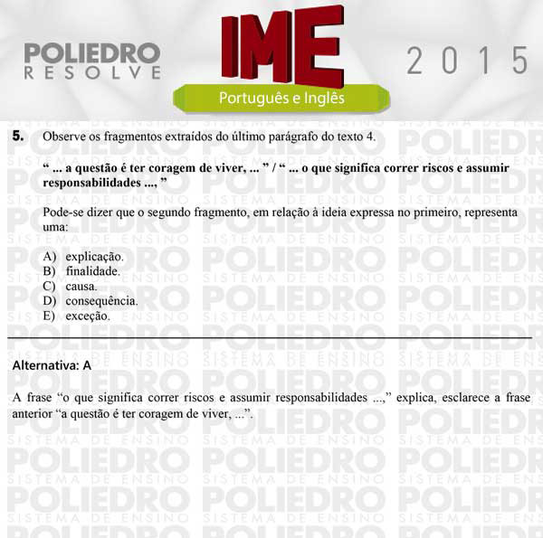 Questão 5 - Português e Inglês - IME 2015