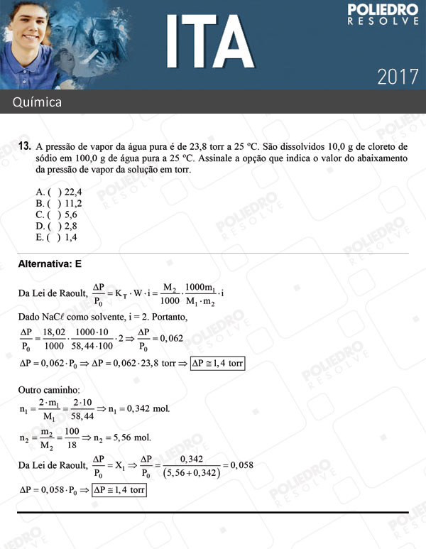 Questão 13 - Química - ITA 2017