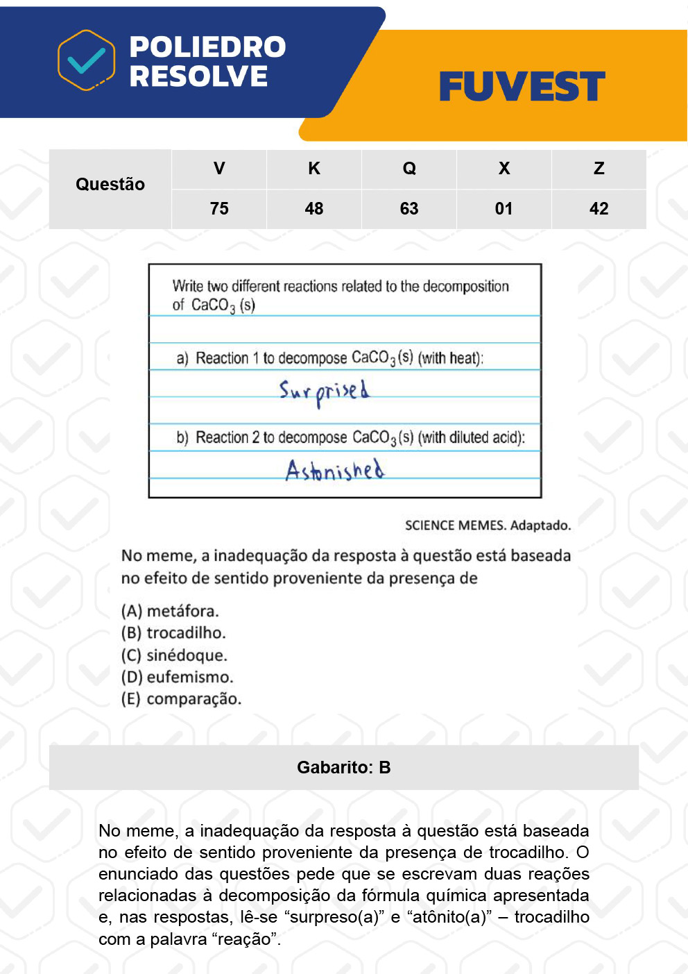 Questão 75 - 1ª Fase - Prova V - FUVEST 2023