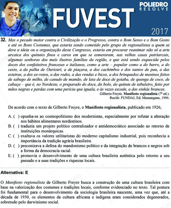 Questão 32 - 1ª Fase - FUVEST 2017