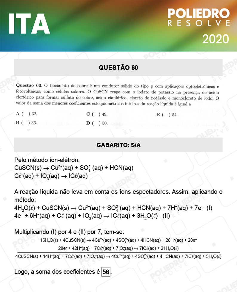 Questão 60 - 1ª Fase - ITA 2020