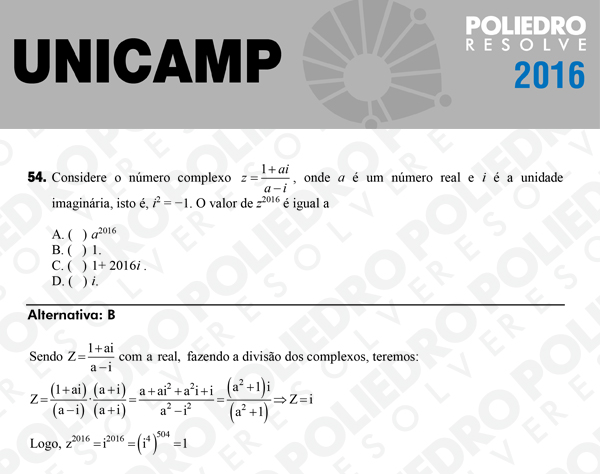 Questão 54 - 1ª Fase - UNICAMP 2016