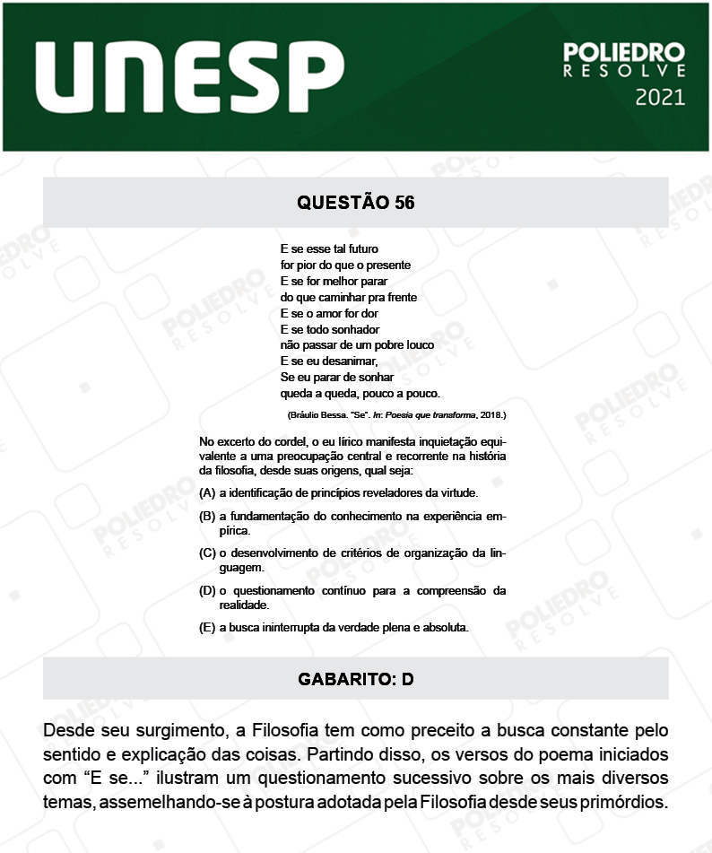 Questão 56 - 1ª Fase - 2º Dia - UNESP 2021