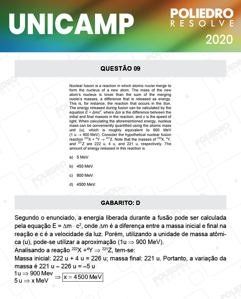 Questão 9 - 1ª Fase - Prova Q e X - UNICAMP 2020