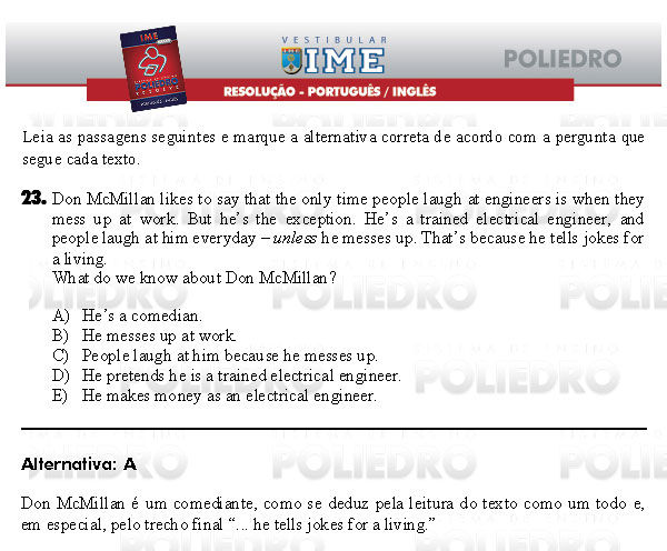 Questão 23 - Português e Inglês - IME 2009