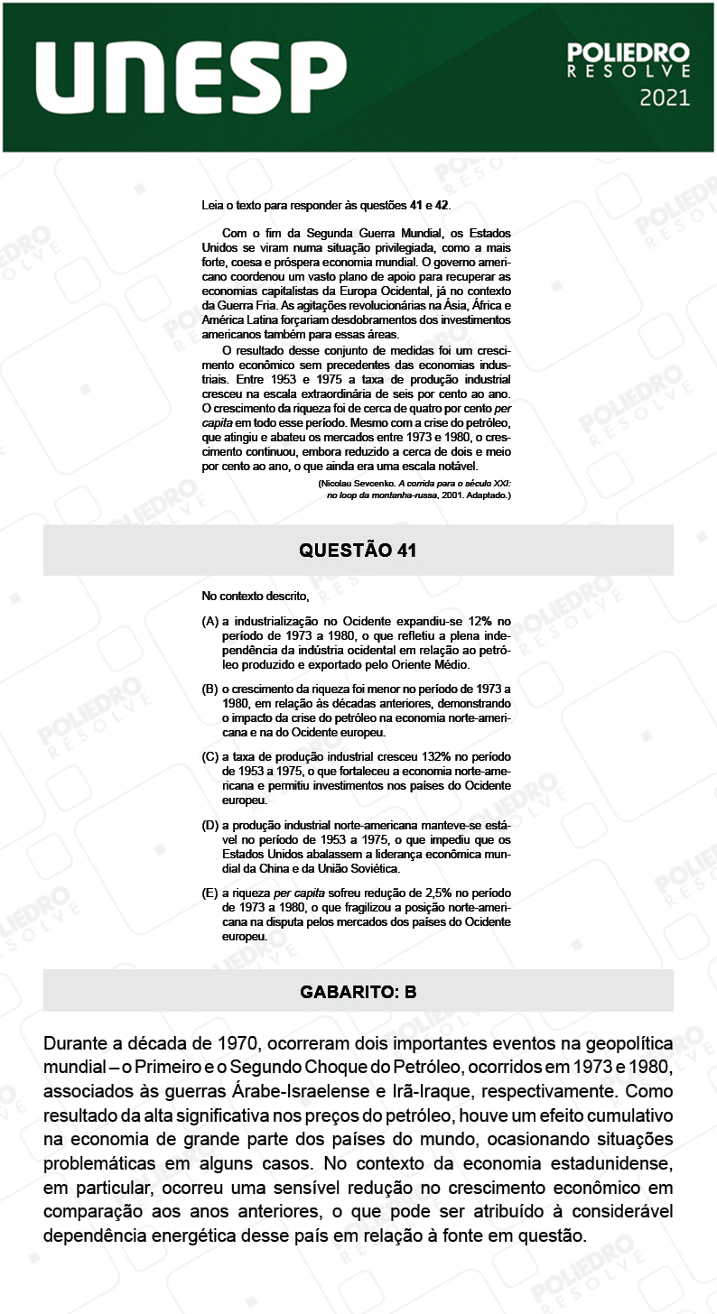 Questão 41 - 1ª Fase - 2º Dia - UNESP 2021