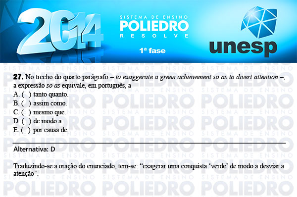 Questão 27 - 1ª Fase - UNESP 2014