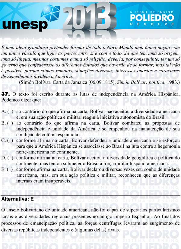 Questão 37 - 1ª Fase - UNESP 2013