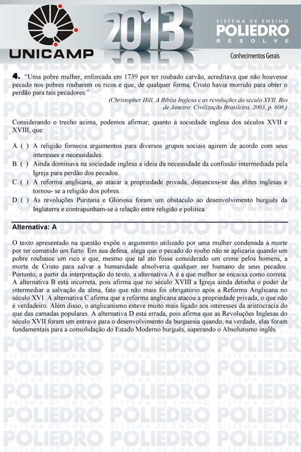 Questão 4 - 1ª Fase - UNICAMP 2013