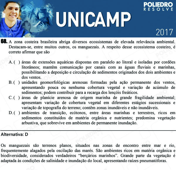 Questão 68 - 1ª Fase - UNICAMP 2017