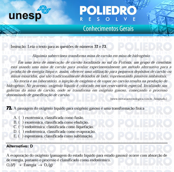 Questão 72 - 1ª Fase - UNESP 2011