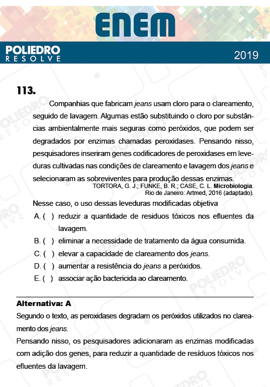 Questão 113 - 2º Dia - Prova AZUL - ENEM 2018