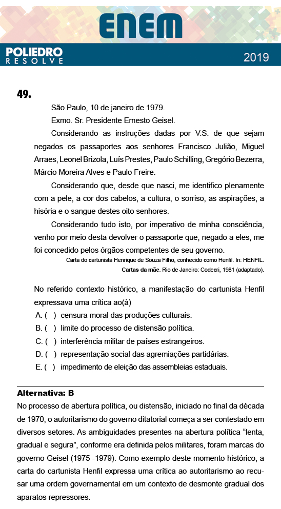 Questão 49 - 1º Dia - Prova BRANCA - ENEM 2018