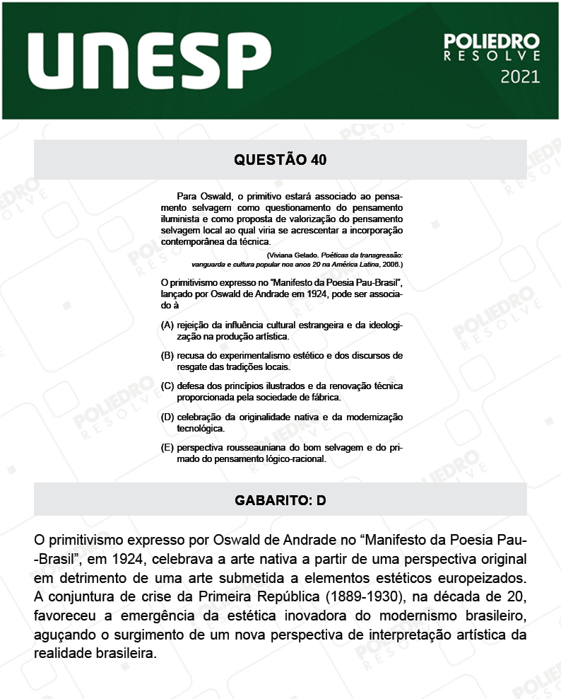 Questão 40 - 1ª Fase - 2º Dia - UNESP 2021