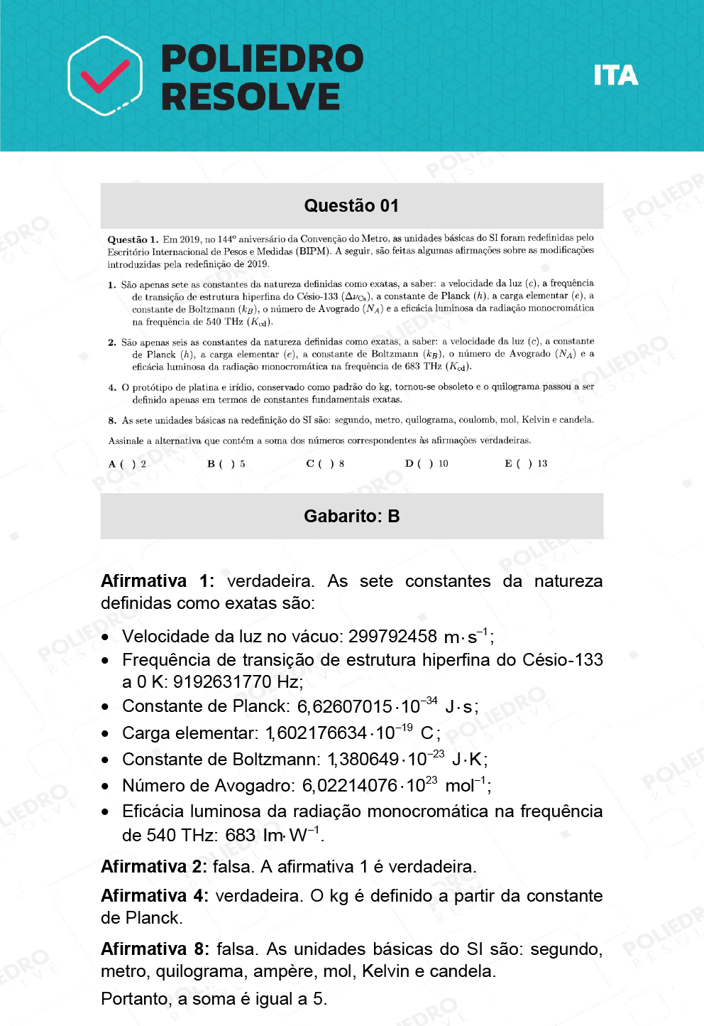 Questão 1 - 1ª Fase - ITA 2022