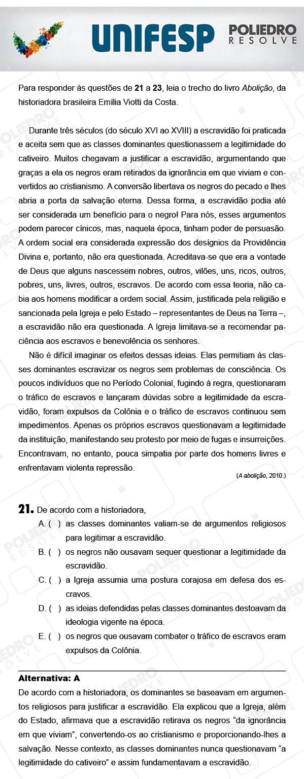 Questão 21 - 1º Dia - UNIFESP 2018