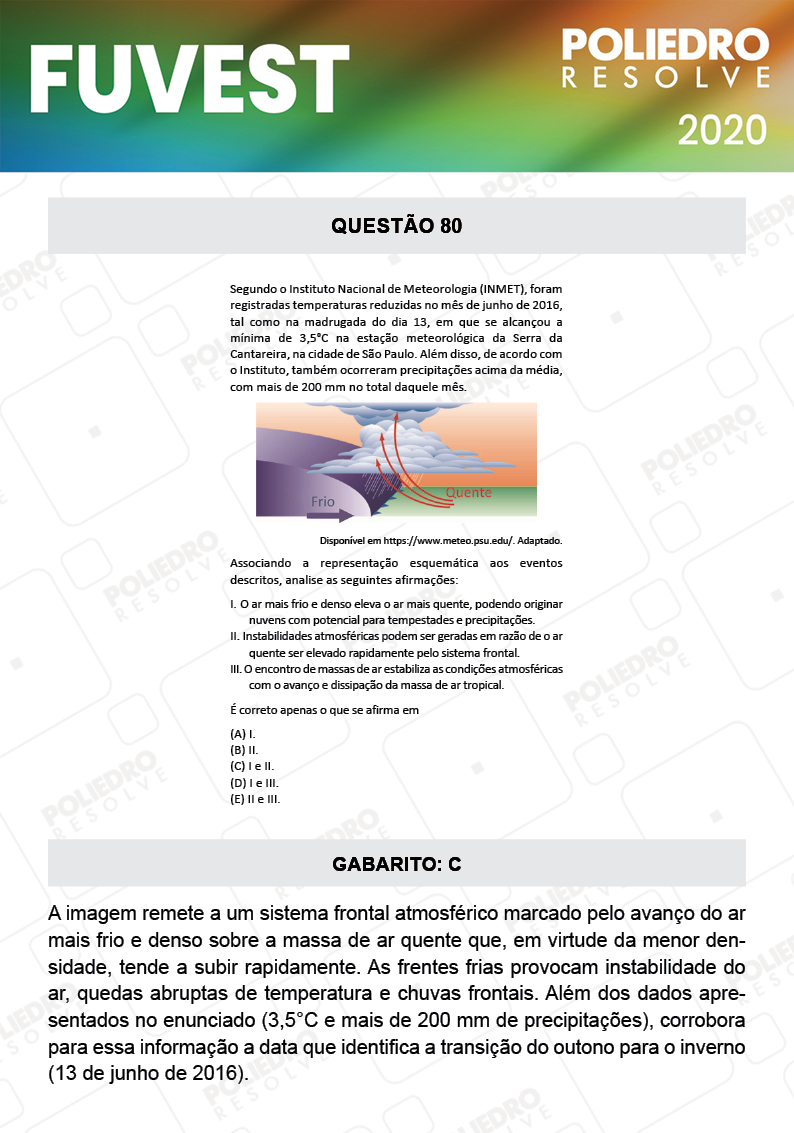 Questão 80 - 1ª Fase - Prova V - FUVEST 2020