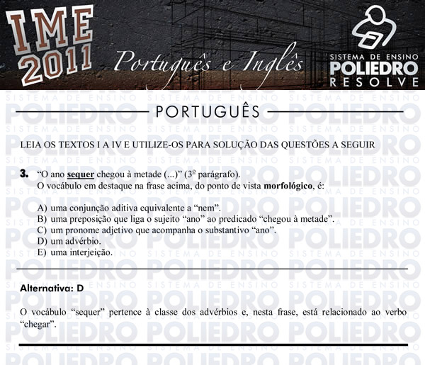 Questão 3 - Português e Inglês - IME 2011