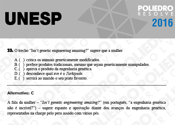 Questão 23 - 1ª Fase - UNESP 2016