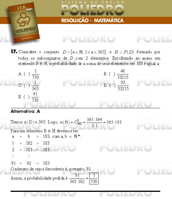 Questão 17 - Matemática - ITA 2008