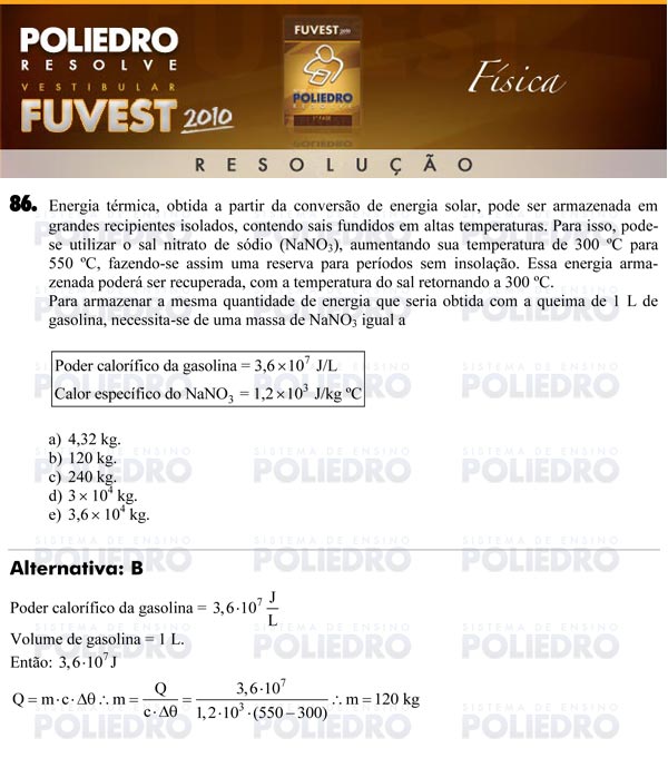 Questão 86 - 1ª Fase - FUVEST 2010