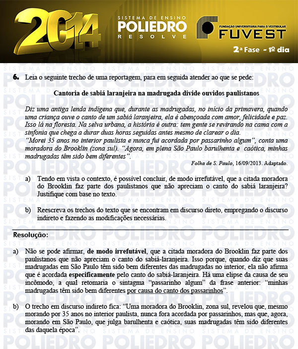 Dissertação 6 - 2ª Fase 1º Dia - FUVEST 2014