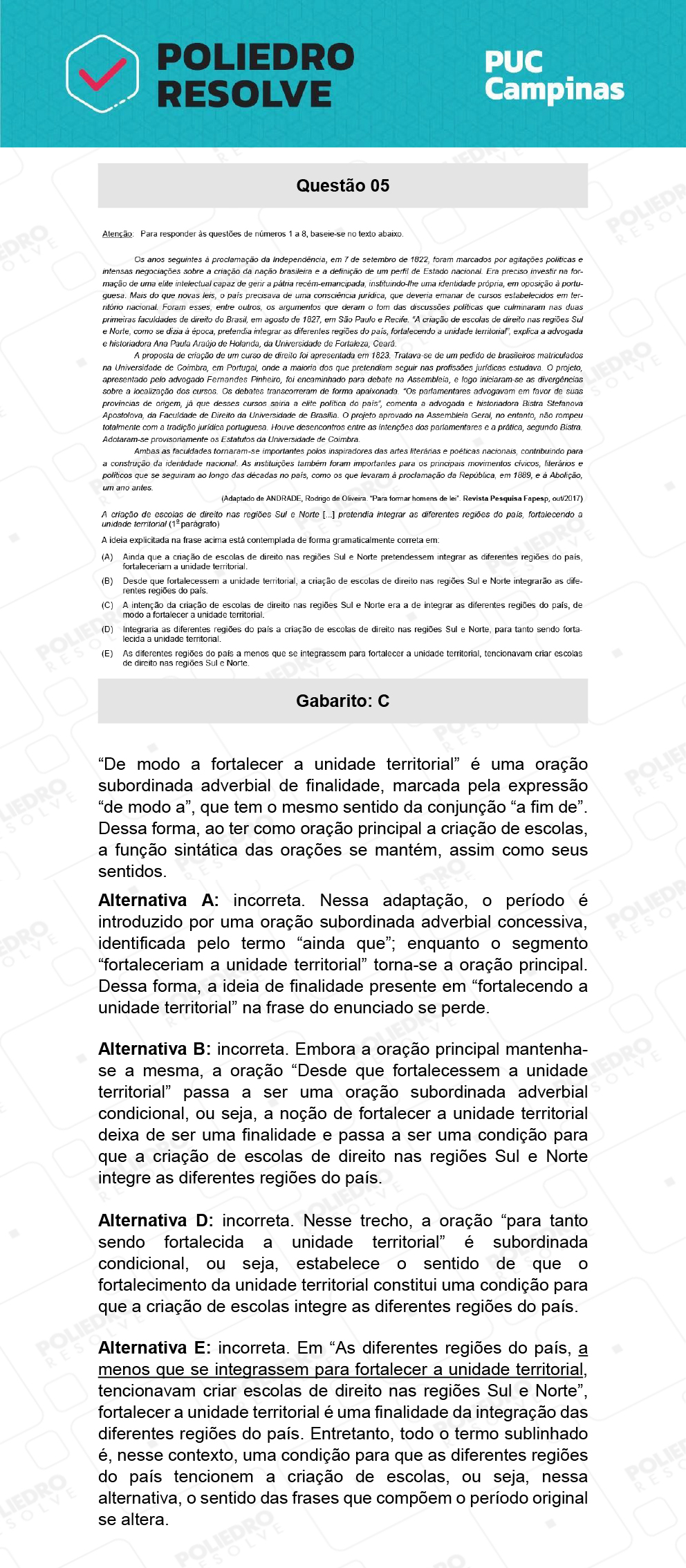 Questão 5 - Demais cursos - PUC-Campinas 2022