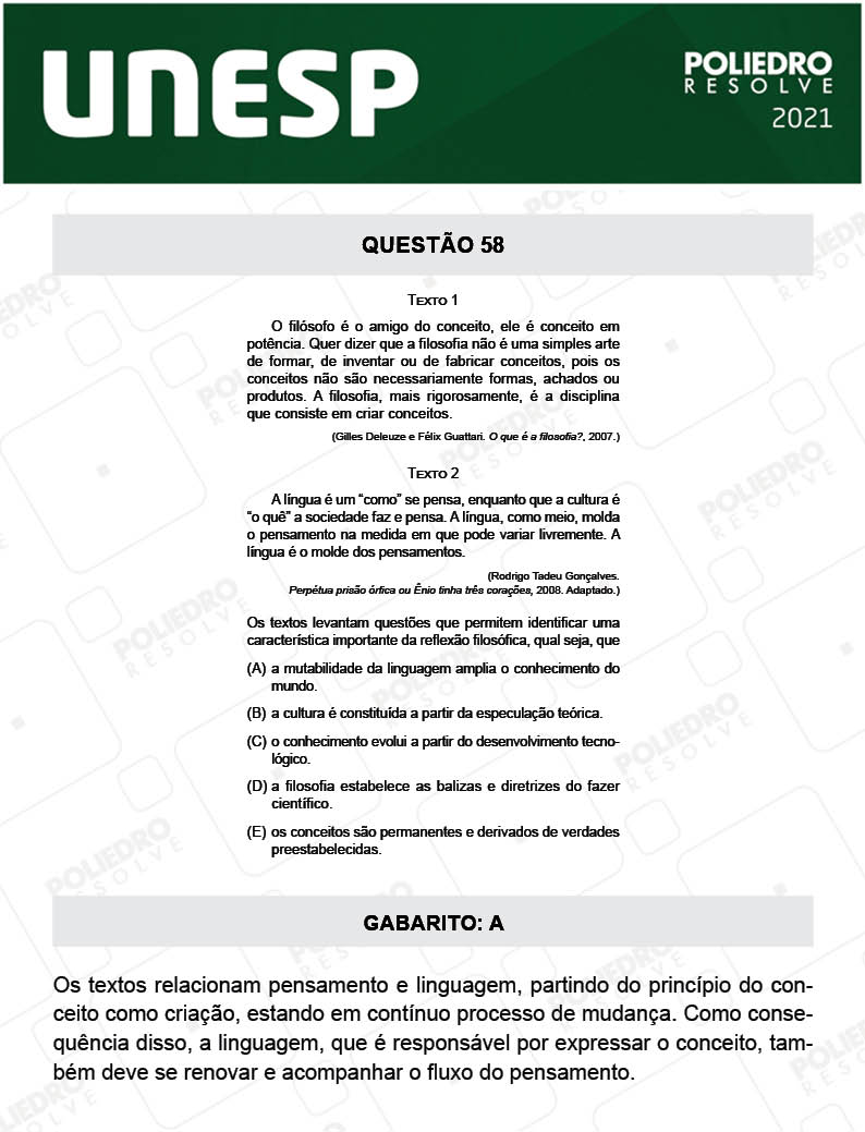 Questão 58 - 1ª Fase - 1º Dia - UNESP 2021