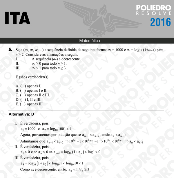 Questão 5 - Matemática - ITA 2016