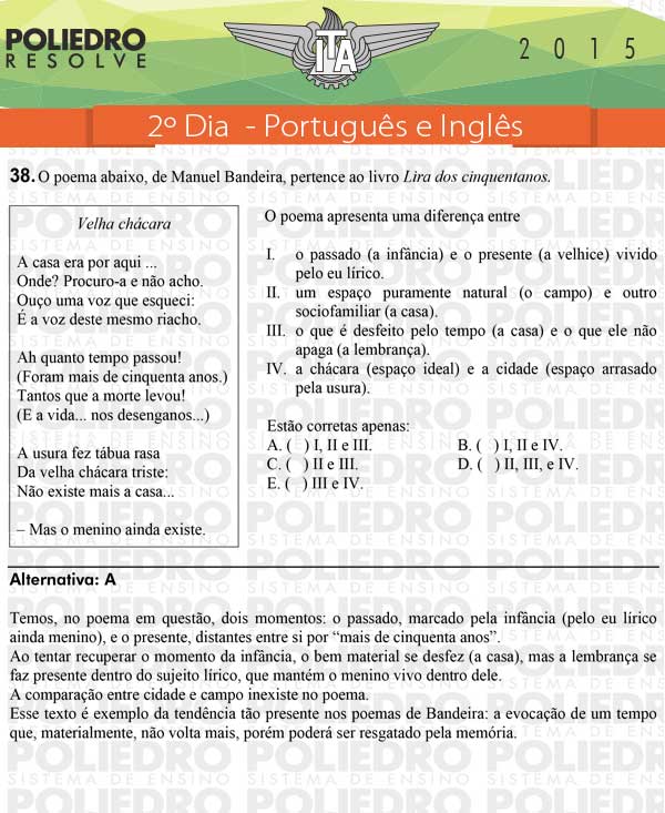 Questão 38 - Português e Inglês - ITA 2015