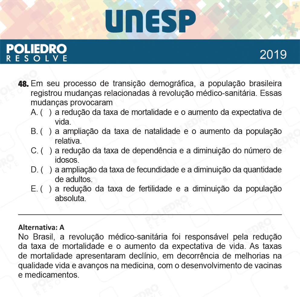 Questão 48 - 1ª Fase - UNESP 2019