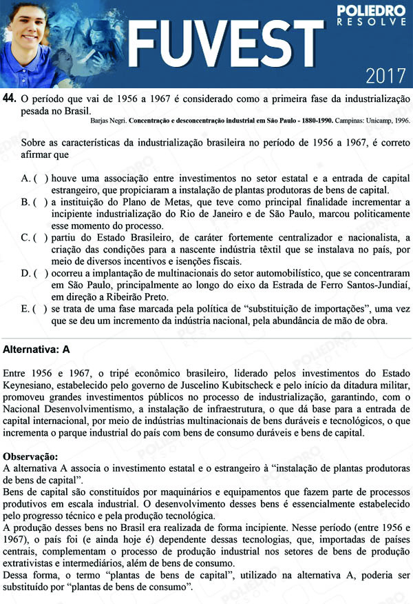 Questão 44 - 1ª Fase - FUVEST 2017