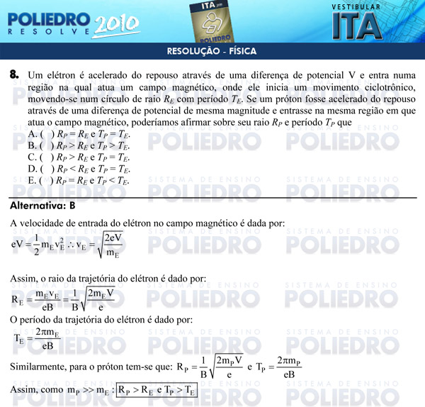 Questão 8 - Física - ITA 2010