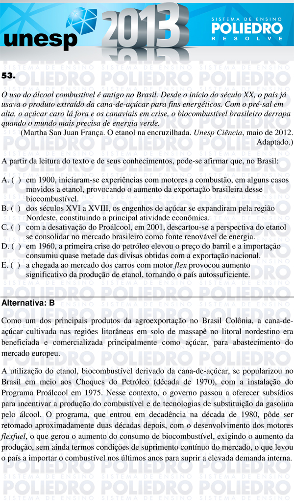 Questão 53 - 1ª Fase - UNESP 2013