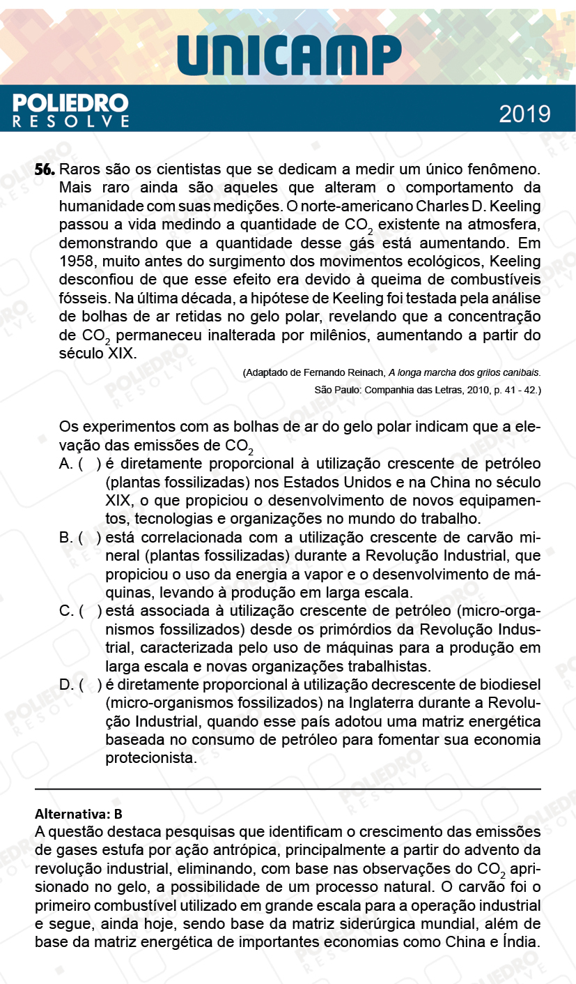 Questão 56 - 1ª Fase - PROVA Q e X - UNICAMP 2019