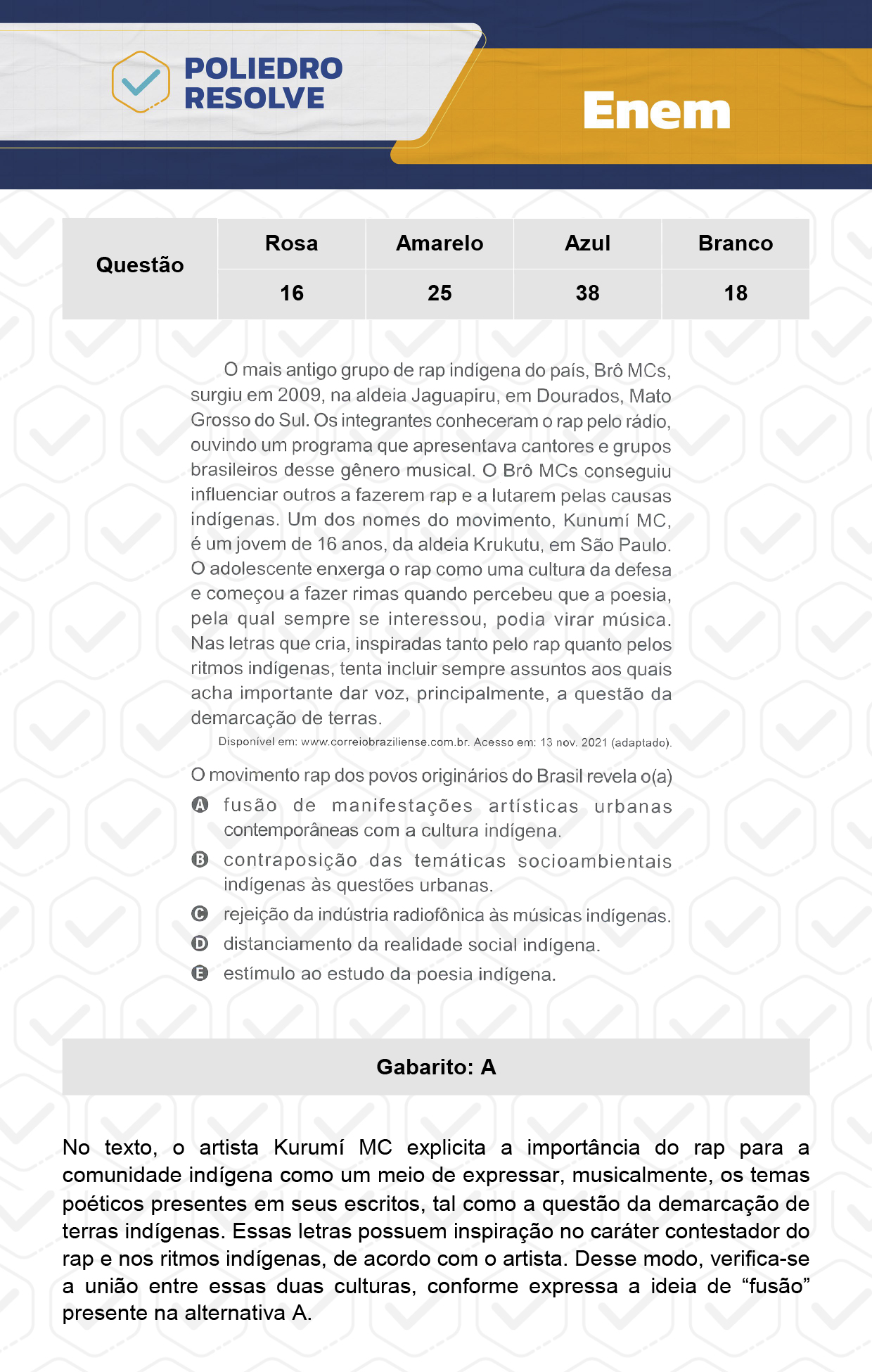 Questão 38 - Dia 1 - Prova Azul - Enem 2023