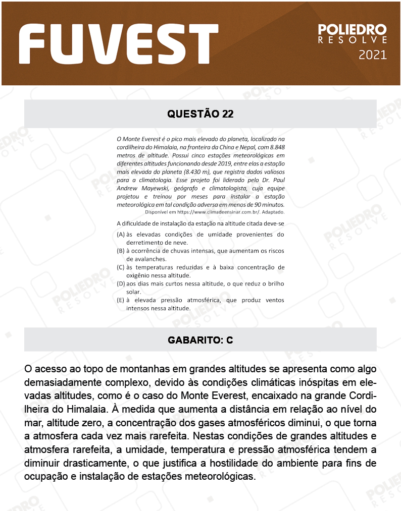 Questão 22 - 1ª Fase - FUVEST 2021