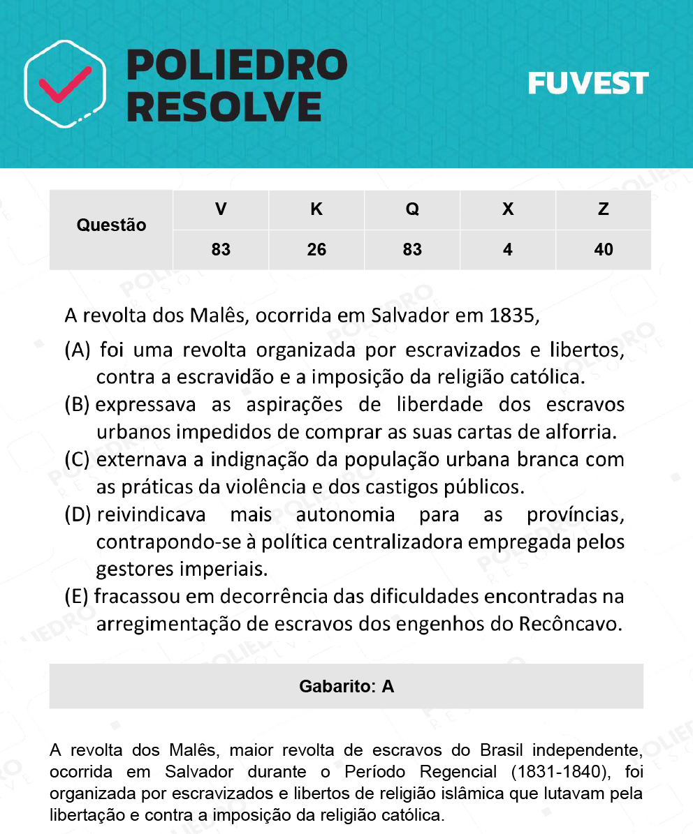 Questão 83 - 1ª Fase - Prova V - 12/12/21 - FUVEST 2022