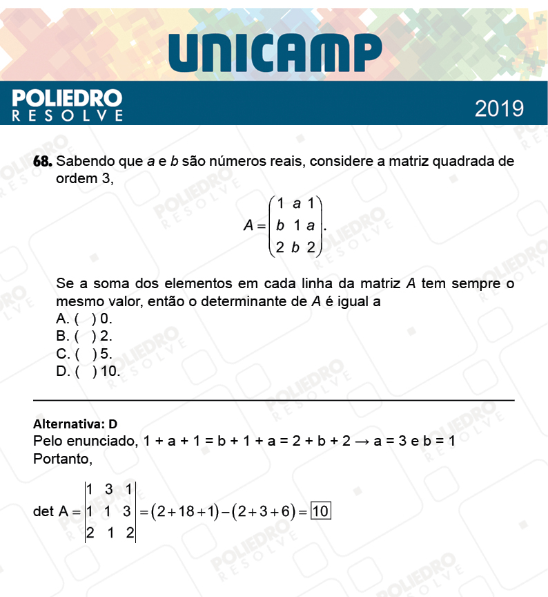 Questão 68 - 1ª Fase - PROVA Q e X - UNICAMP 2019