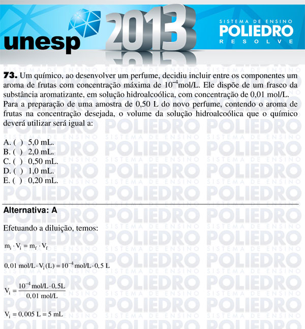 Questão 73 - 1ª Fase - UNESP 2013