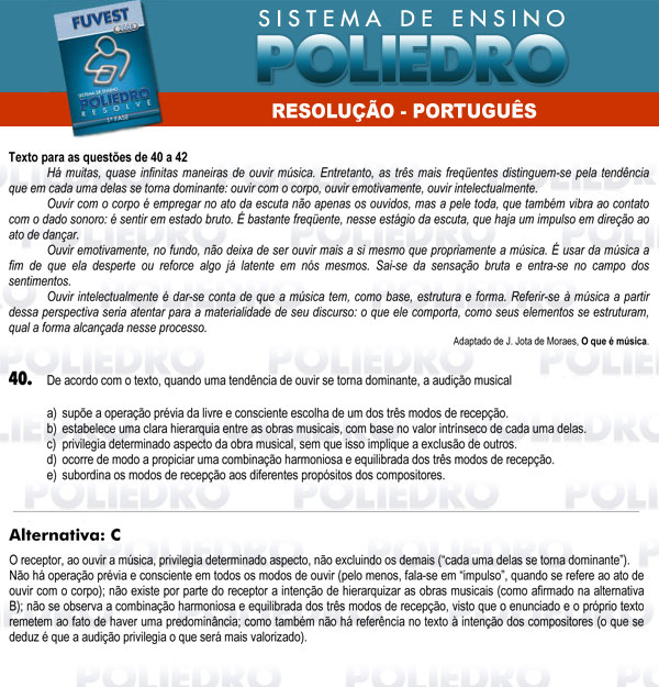 Questão 40 - 1ª Fase - FUVEST 2008