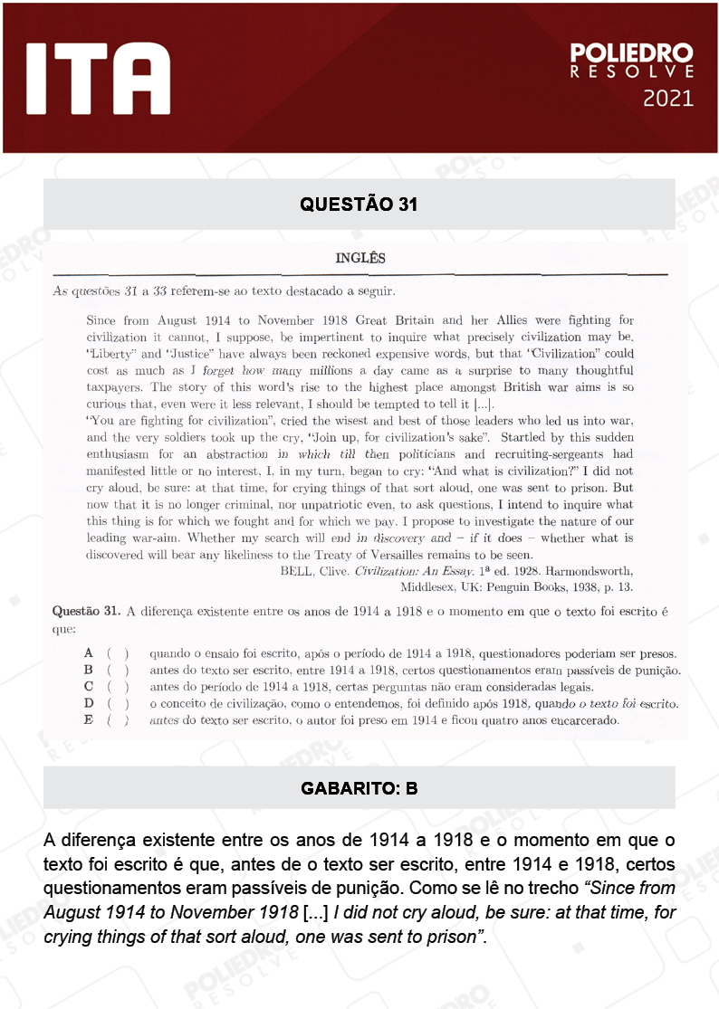 Questão 31 - 1ª Fase - ITA 2021