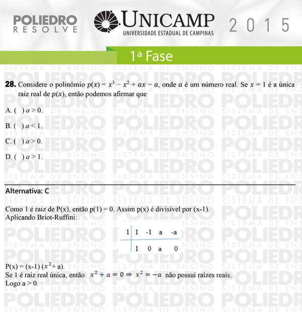 Questão 28 - 1ª Fase - UNICAMP 2015