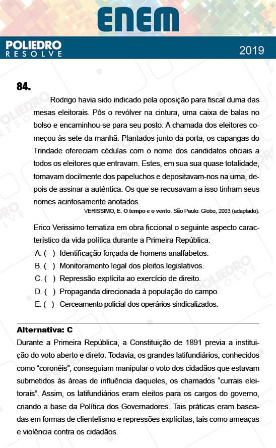 Questão 84 - 1º Dia - Prova AZUL - ENEM 2018