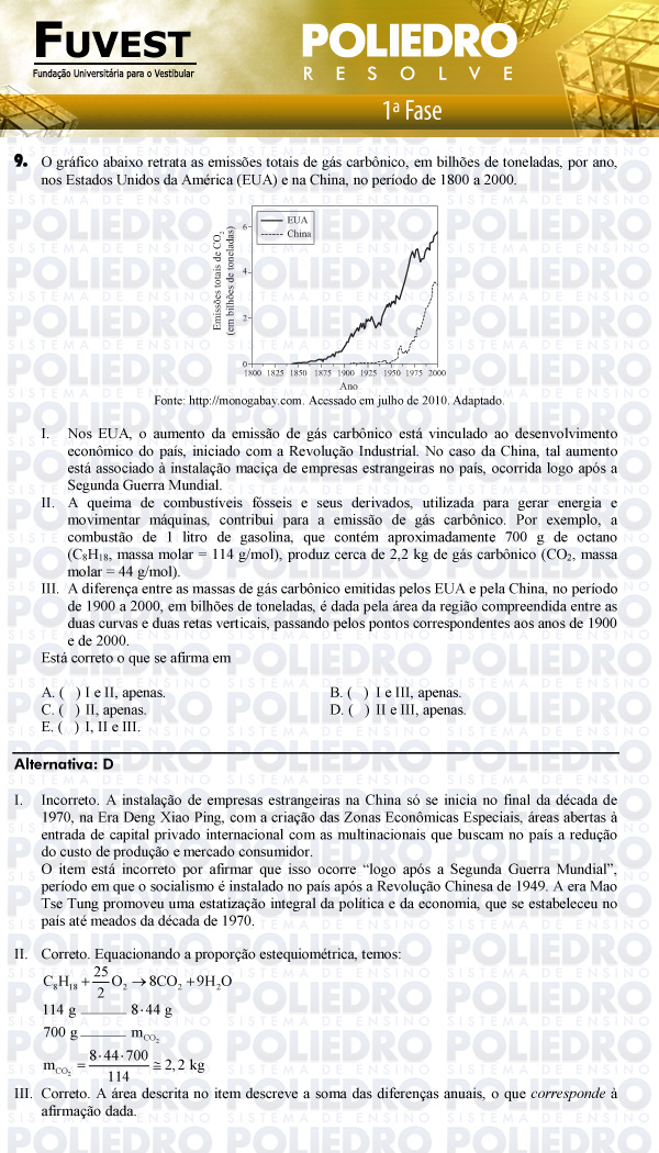 Questão 9 - 1ª Fase - FUVEST 2011