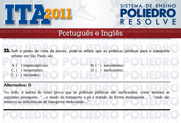 Questão 23 - Português e Inglês - ITA 2011