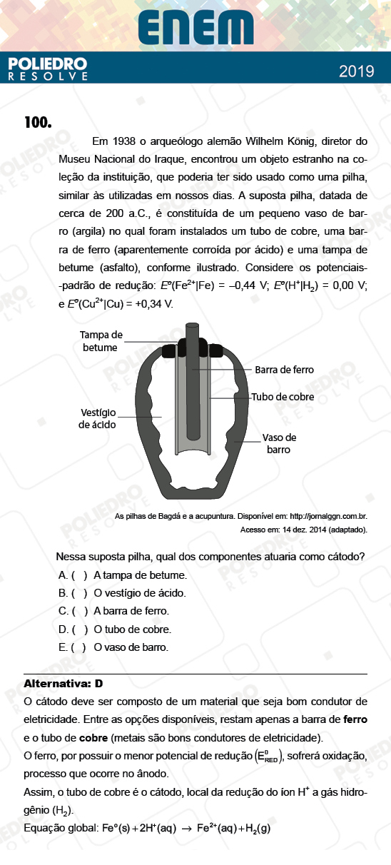 Questão 100 - 2º Dia - Prova CINZA - ENEM 2018